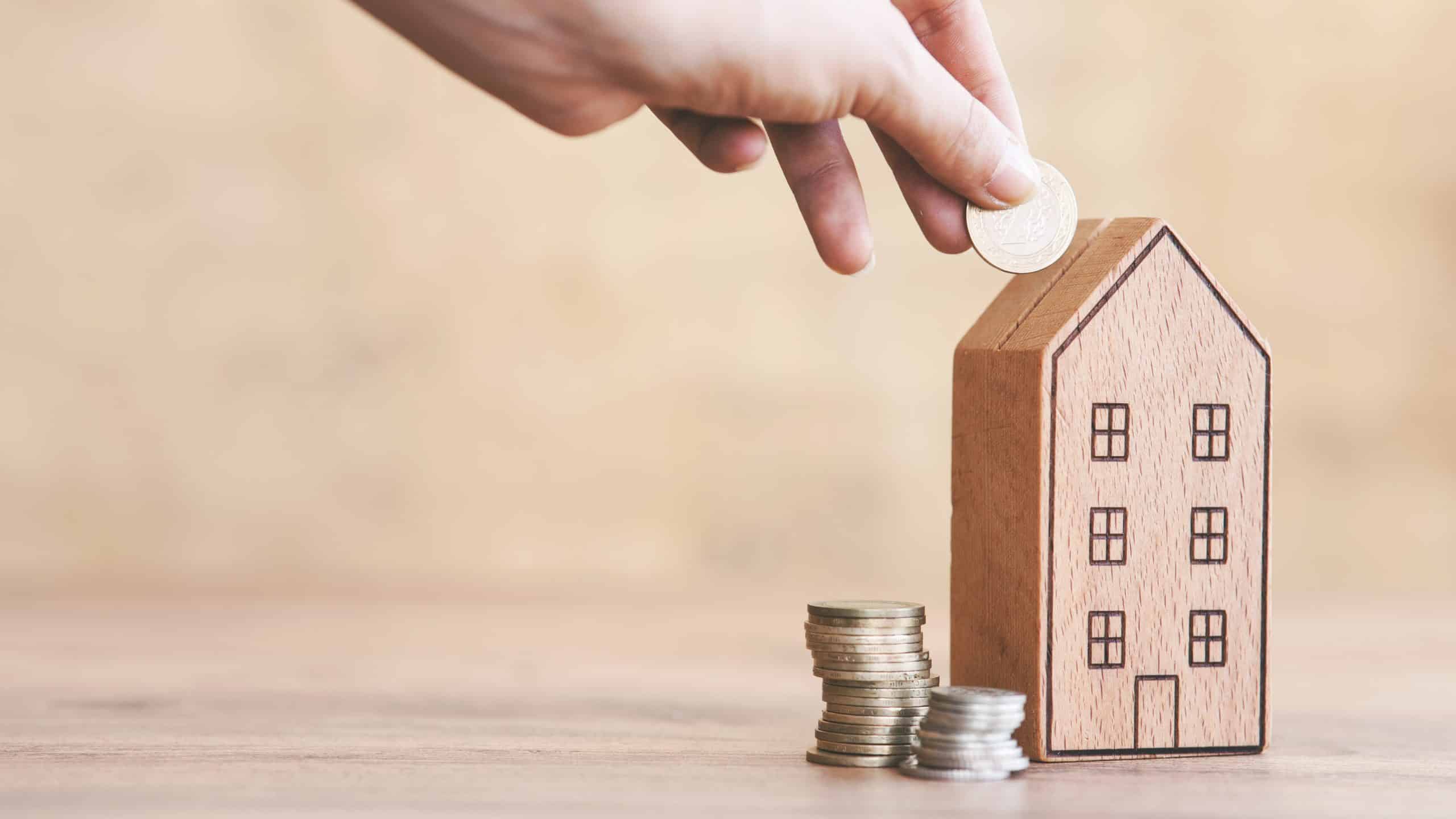 hand,of,someone,put,coin,to,house,money,box,with